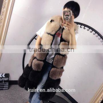 Plus Size X-Long 100cm Whole Skin Real Natural Mex Fox Fur Vests Women Genuine Fox Fur Vests Gilets