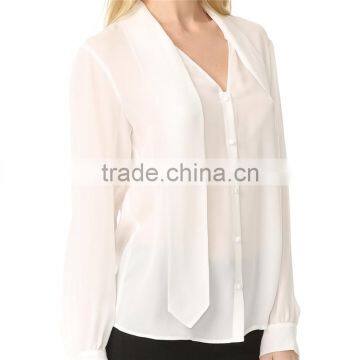 2017 OEM Casual Fine Beam Sleeve Silk Blouse With Neck Tie photo-3
