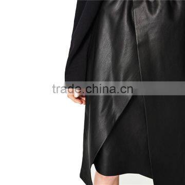 2017 OEM Spring Asymmetrical Black PU Knee Length Skirts photo-4