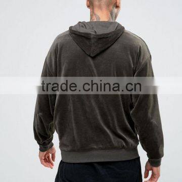 Men's Oversized Velour Hoodie In Khaki photo-3