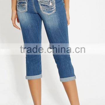 Ellie Medium Wash Capri With Rhinestone and Sequin Embellishments #82389 photo-2