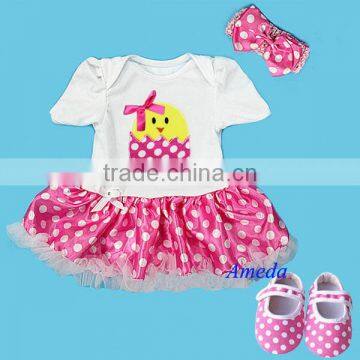 Easter Egg Chick Baby Light Pink White Polka Dots Bodysuit Tutu Crib Shoes Party Dress NB-18M