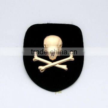 Black PU Leather Label With Gold Metal Alloy Logo Skull Design Patches for Jeans/jacket PLB-016 photo-2