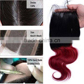 7A Grade Ombre Wave Bundles With 4"X4" Lace Closure Virgin Indian Body Hair photo-3