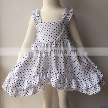 New Summer Frocks Designs Sweet Girls Black Dot Cotton Boutique Sleeveless Dresses