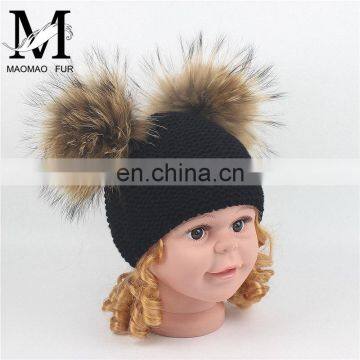 2017 Big Raccoon Fur Pom Pom Beanie Large Bobble Pompom Baby Hat photo-4