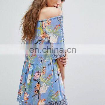 CH317 Summer Hot Womens Floral Print Sexy Off Shoulder Beach Dress photo-2