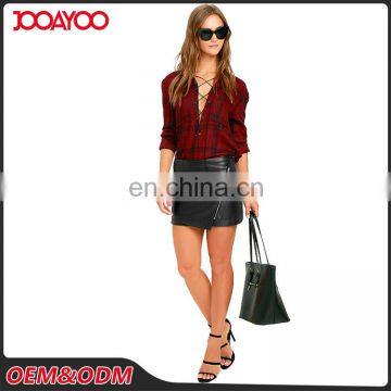 2017 New Arrival High Waist Short Bodycon Skirts Fashion Design Black Leather Mini Skirt photo-2