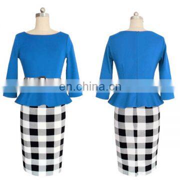 Hot selling woman office formal dress with belt design