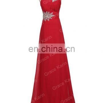 Grace Karin Fashion Beaded One Shoulder Dark Red Chiffon Prom Dress Long CL2949-7 photo-3