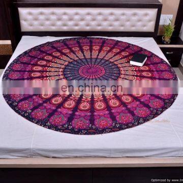 Mandala Kantha Work Quilt Violet Yoga Mat Roundie Indian Round 72" Bohemian Hippie Beach Throw Wall Decor