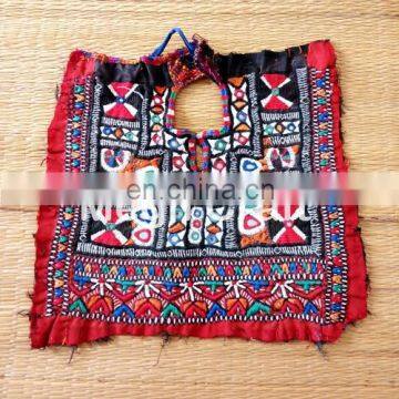 Handmade cotton fabric neck yoke-Antique Mirror Work Women's Dress Patches-Vintage Hand Embroidered Gypsy Yock Neck