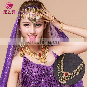 Tribal Egyptian Rhinestone Red and Blue Belly Dance Necklace Jewelry Accessory P-9004# photo-2