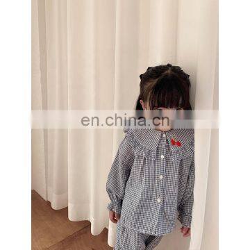6628/Cute Cherry Embroidery Hot Sell Kids Children Pajamas Sets Long Sleeve Casual Girls Sleepwear