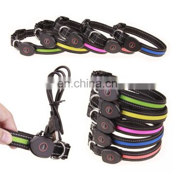 New arrived high quality night glowing Anti-lost usb rechargeable nylon led dog collar