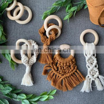 Crochet Macrame Teethers With Wooden Teether Ring Baby Sensory Toy