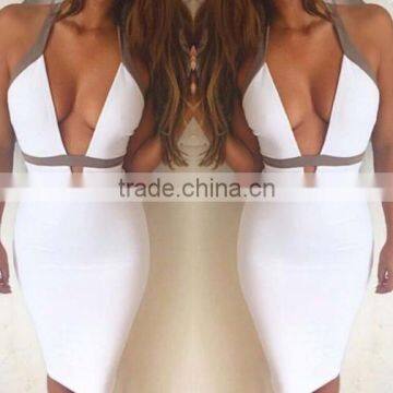 Summer Dress in Stock Wholesale 2015 New White Sey Classic and Elegant Bodycon Deep V Neck Women Cute Summer Evening Party Banda photo-2