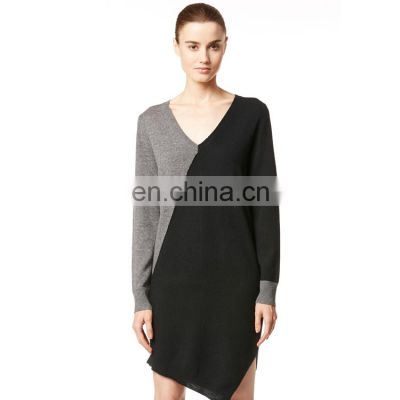 Women Black And Gray Irregular Cashmere Sweater Dress