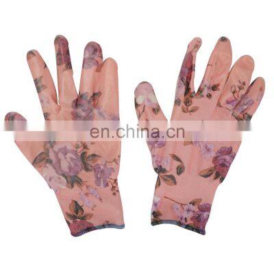 Floral printing ladies work household waterproof nitrile women garden gloves