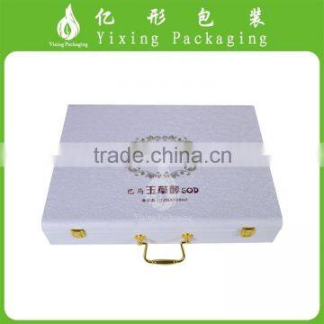 YIXING luxury white PU leather packaging box with metal handle