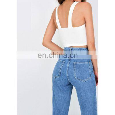 Wholesale Customized 2020 Light Blue Vintage Wash Jeans Hot Selling High-waisted Women's Jeans photo-2