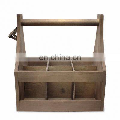 Brown Color Wooden Caddy Tote For Six Pack Beer Sodas With Bottle Opener photo-2