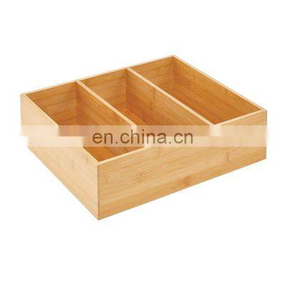 Bamboo Kitchen Cabinet Pantry Organizer Bin - 3 Divided Sections - Eco-Friendly, Multipurpose - Use in Drawers, on Countertops