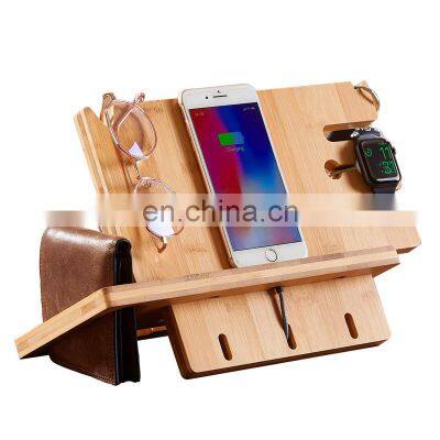 Bamboo Charger Dock Stand Wood Phone Docking Station and Nightstand Organizer Stand Holder