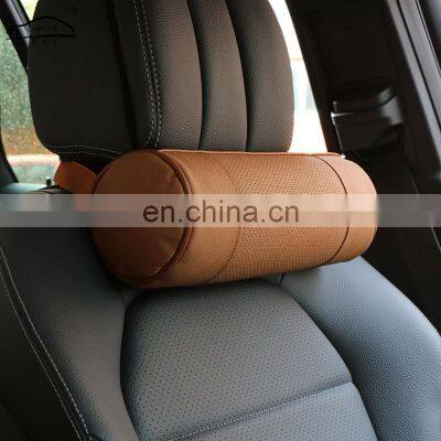 Latest 2022 Four seasons Memory Foam Car Neck Pillow Genuine Leather Auto Cervical Cylindrical headrest Supports Cushion Pad