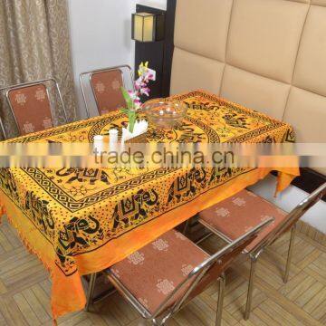 Indian Cotton Table Cloth Yellow Mandala Elephants Printed Dinning Table Cloth Vintage Wall Hanging Throw Bed Sheet Cover TC63