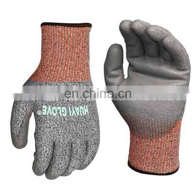 EN388 4543E 13 Gauge HPPE  PU Palm Coated Resistant Cut Proof Grindstone Working Gloves