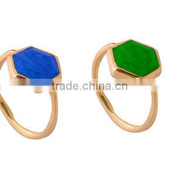 Green Onyx hexagon shaped stone 925 Silver Ring