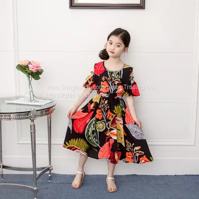 Summer New Girls Dress Children Cotton Silk Prom Long Dresses Korean Style 2 To 8 Years Old Kids Floral Printed Clothes photo-2