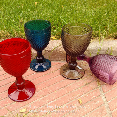Wine Glass Colored Glass Goblet Vintage Pineapple Pattern Embossed Glass Goblets photo-2