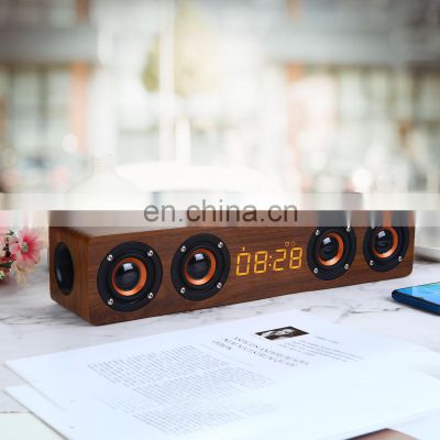 Hifi Sound Alarm Clock Time Display Music Box Portable Home Wooden Speaker Wireless Speaker