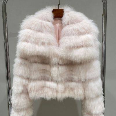 New Imported Fox Fur Striped Fur Coat, Women's Short Lace Lace Slimming Lapels Fur Coat