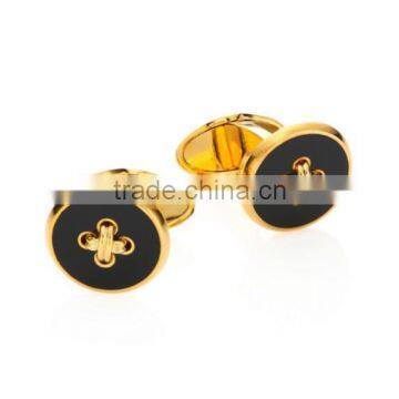 New Design Stainless Steel Black 18k Gold Plated Button Cufflinks