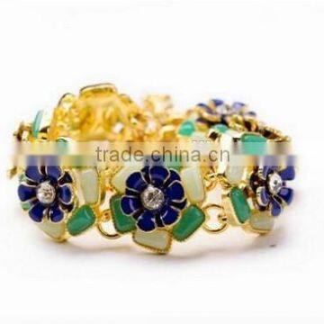 Fashion gold chain green blue flower Acrylic bracelets & bangles cheap jewelry for women New 2015 exo