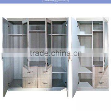 Armoire 4 Doors Black Color Middle Double Mirror Pvc Coated Armoire photo-3