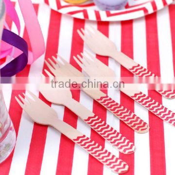 Wooden Utensil Wholesale Red Chevron Disposable Wooden Forks