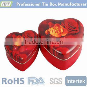 red rose pattern heart shaped chocolate tin box