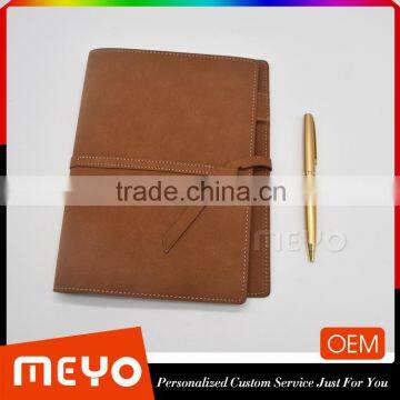 Vintage leather cover notebook and golden twist ball pen gift set with logo