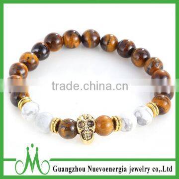 Summer hot selling gold skull bead bracelet for unisex jewelry tiger eye stone bracelet
