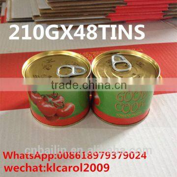 210g*48tins canned tomato paste 28%-30%,70g,210g,400g,800g,2.2kg,3kg