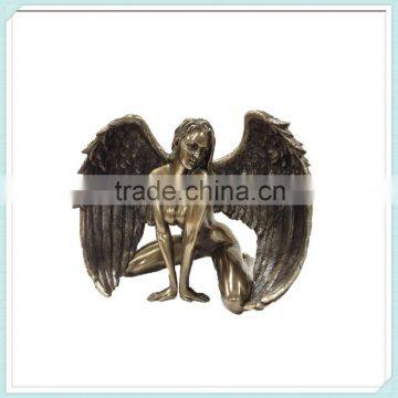 Elegant winged kneeling nude female woman statue bronzed