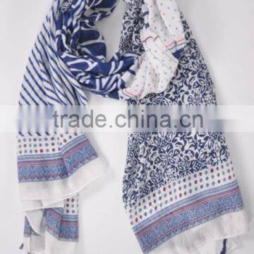 2016 new High quality print polyester scarf with tassel