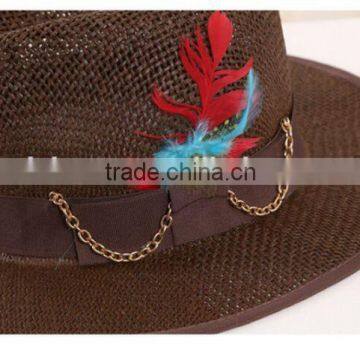 QXSH0046 New Straw Hat for Men Fashion Feather Sombrero Fedora photo-5