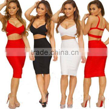 Summer 2 piece Dress Sexy Backless Crop Tops Clubwear Bodycon Bandage Dress