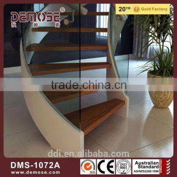 central stringer steel S shape stairs with oak tread and glass rail