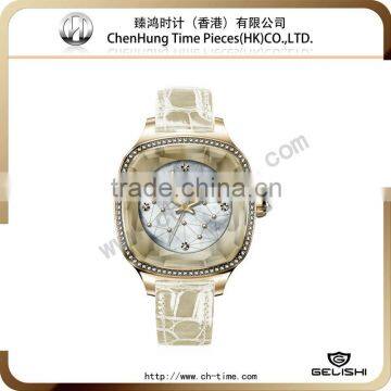 Waterproof 3atm stainless steel back geneva watch genuine leather lady best watch wholesale